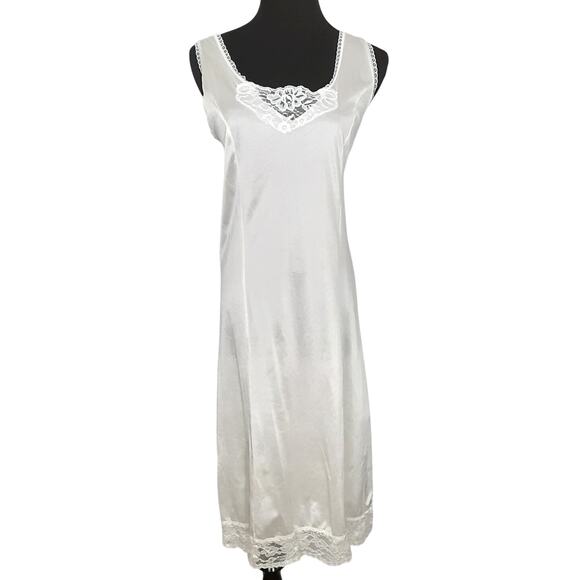 Vintage Dresses & Skirts - Vintage 90s Satin Slip Dress Cream Nightgown Lingerie Sleep Dress Coquette